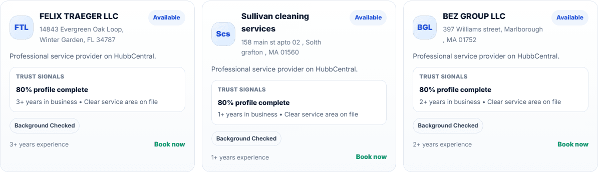 Provider card showing trust signals on the customer results page