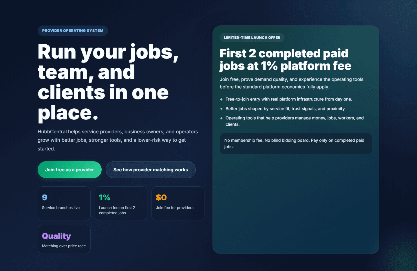 Business page hero introducing HubbCentral for operators and business owners