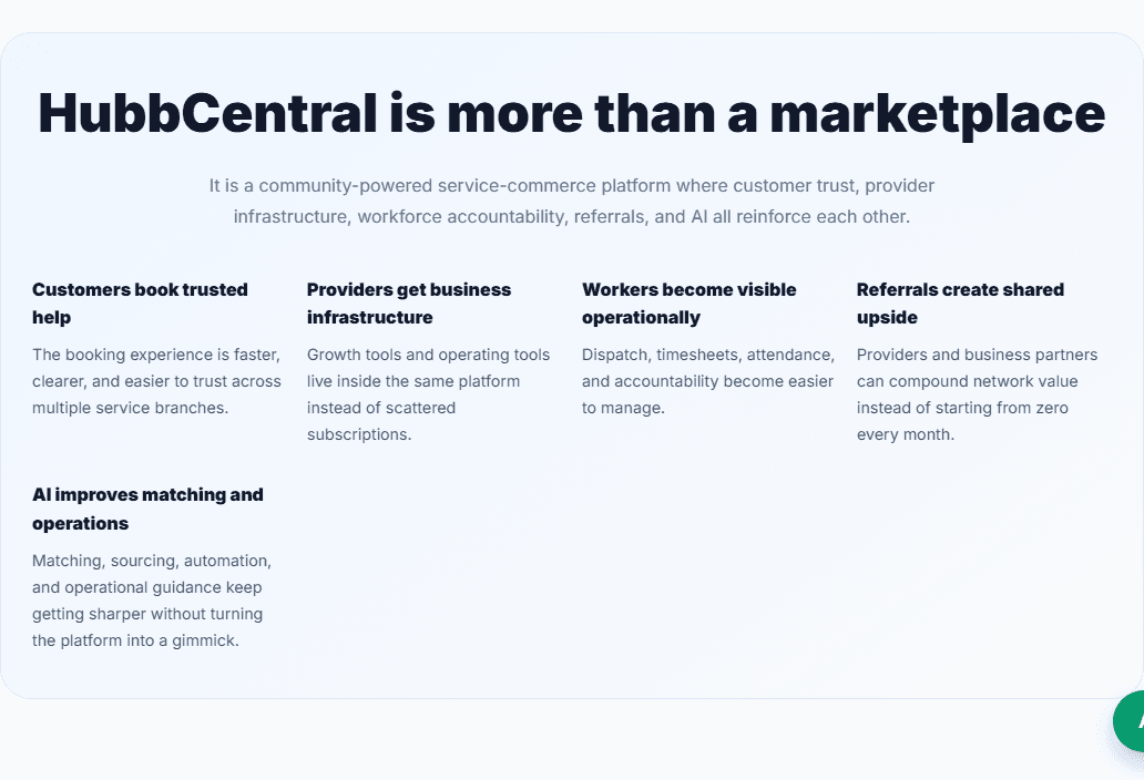 Business page platform story section